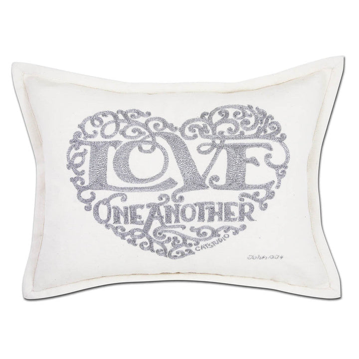 Love Heart Love Letters Hand-Embroidered Pillow - Available in Gold or Silver by CatStudio