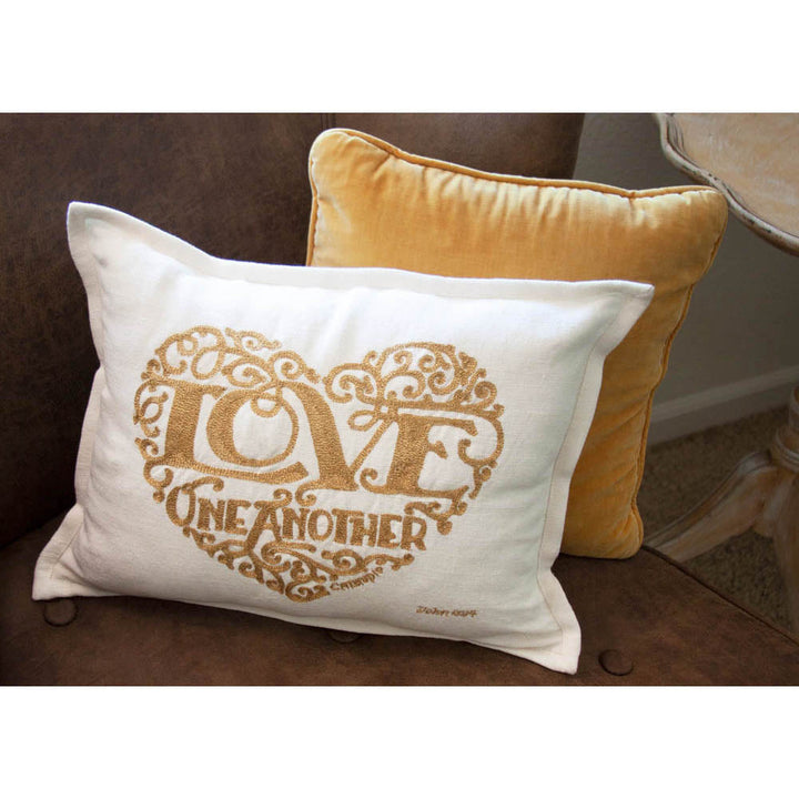 Love Heart Love Letters Hand-Embroidered Pillow - Available in Gold or Silver by CatStudio