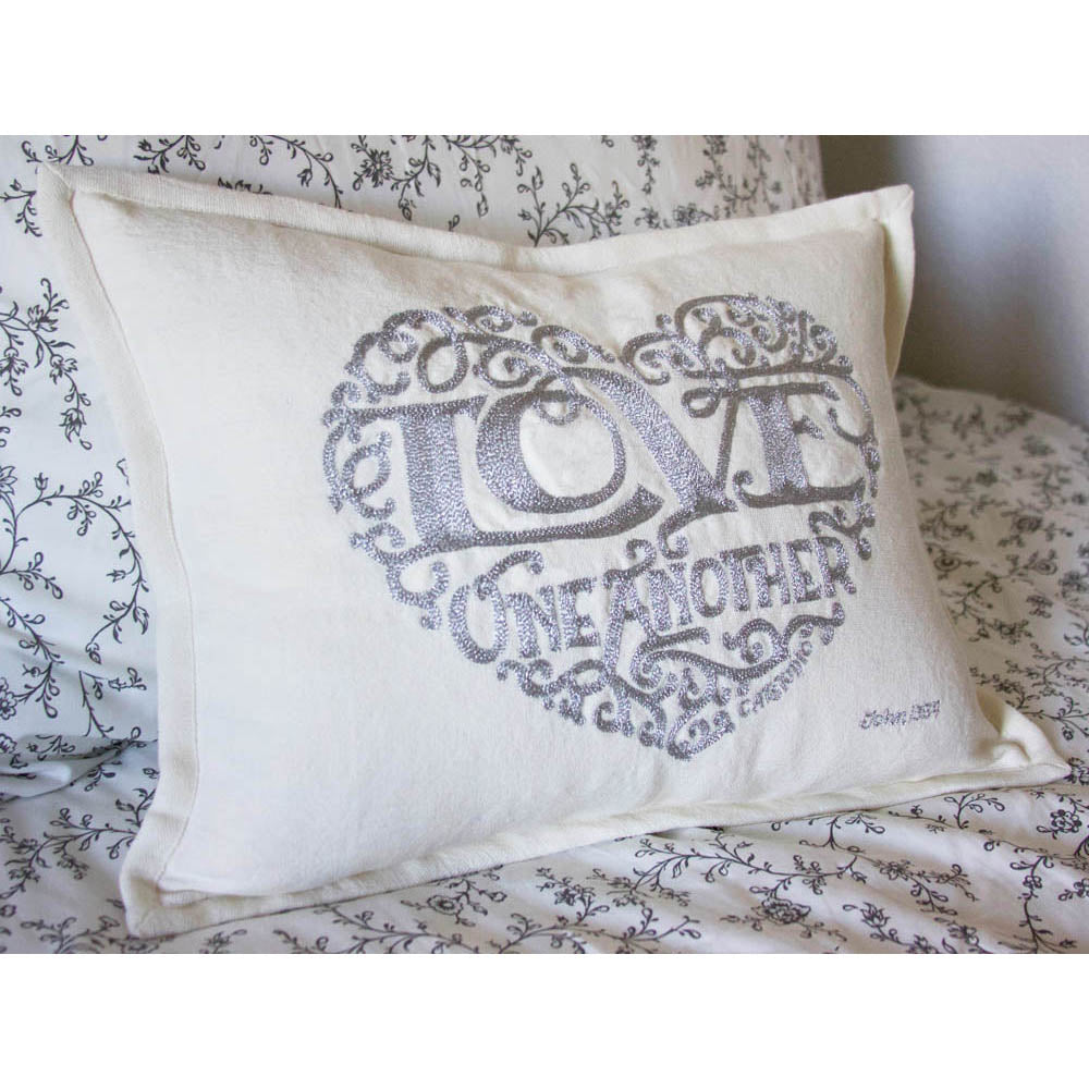 Love Heart Love Letters Hand-Embroidered Pillow - Available in Gold or Silver by CatStudio
