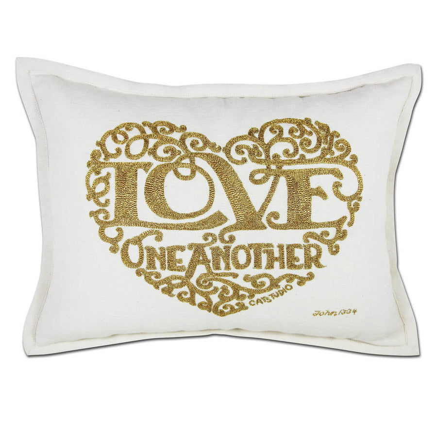 Love Heart Love Letters Hand-Embroidered Pillow - Available in Gold or Silver by CatStudio
