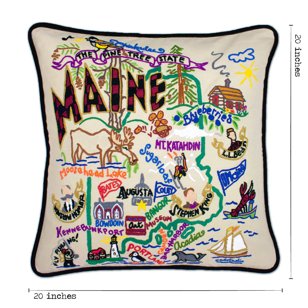 Maine Hand-Embroidered Pillow