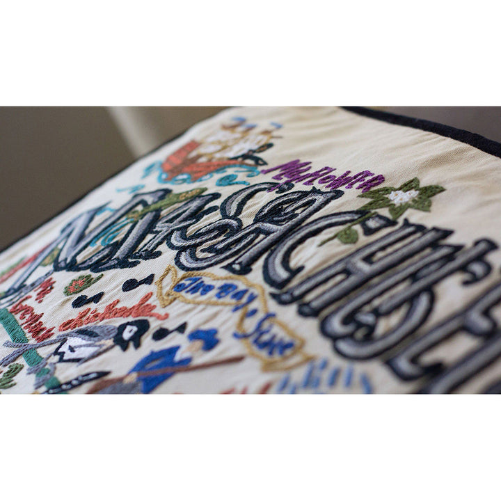 Massachusetts Hand-Embroidered Pillow