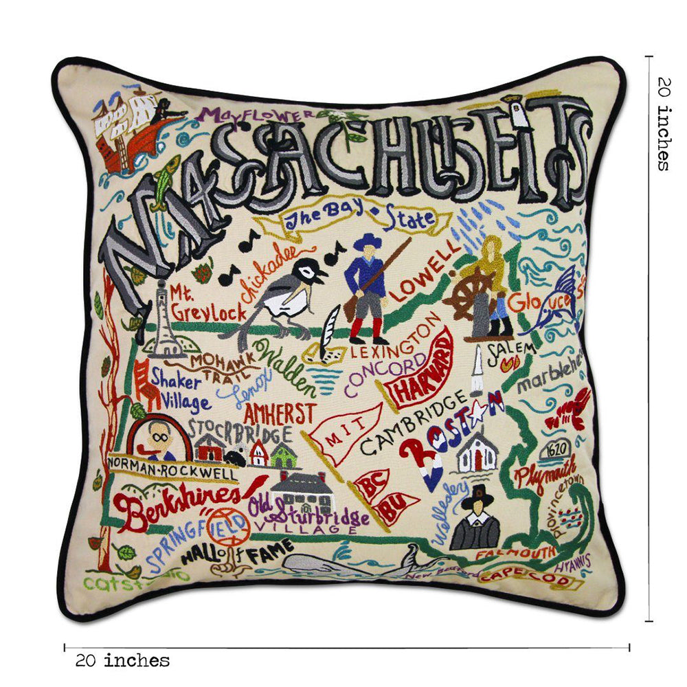 Massachusetts Hand-Embroidered Pillow