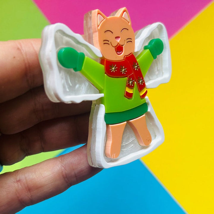Meowy Christmas Collection - "Snow Angel Ginger Cat" Acrylic Brooch by Makokot Design