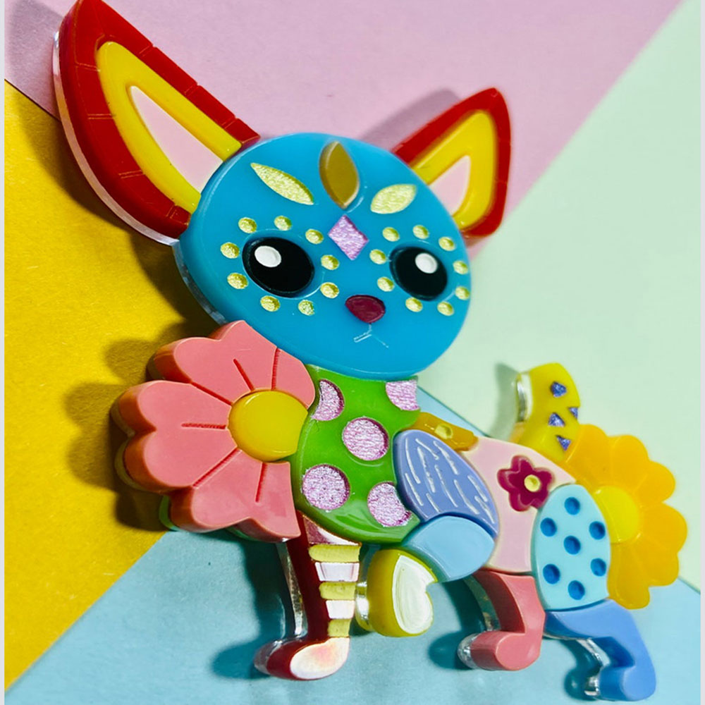 Mexican Folk Art Collection - Alebrije Chihuahua Acrylic Brooch by Makokot Design