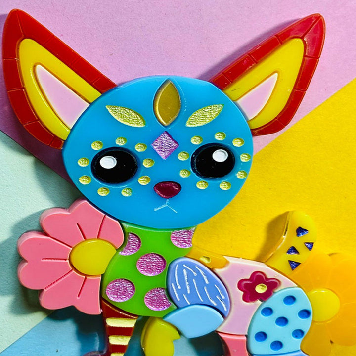 Mexican Folk Art Collection - Alebrije Chihuahua Acrylic Brooch by Makokot Design