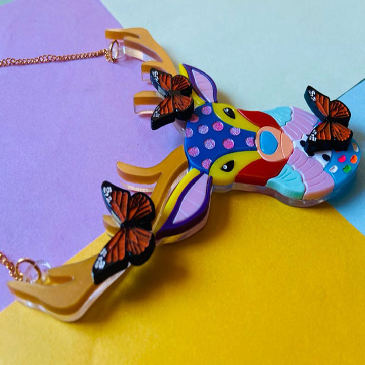 Mexican Folk Art Collection - Alebrije Deer Acrylic Necklace by Makokot Design