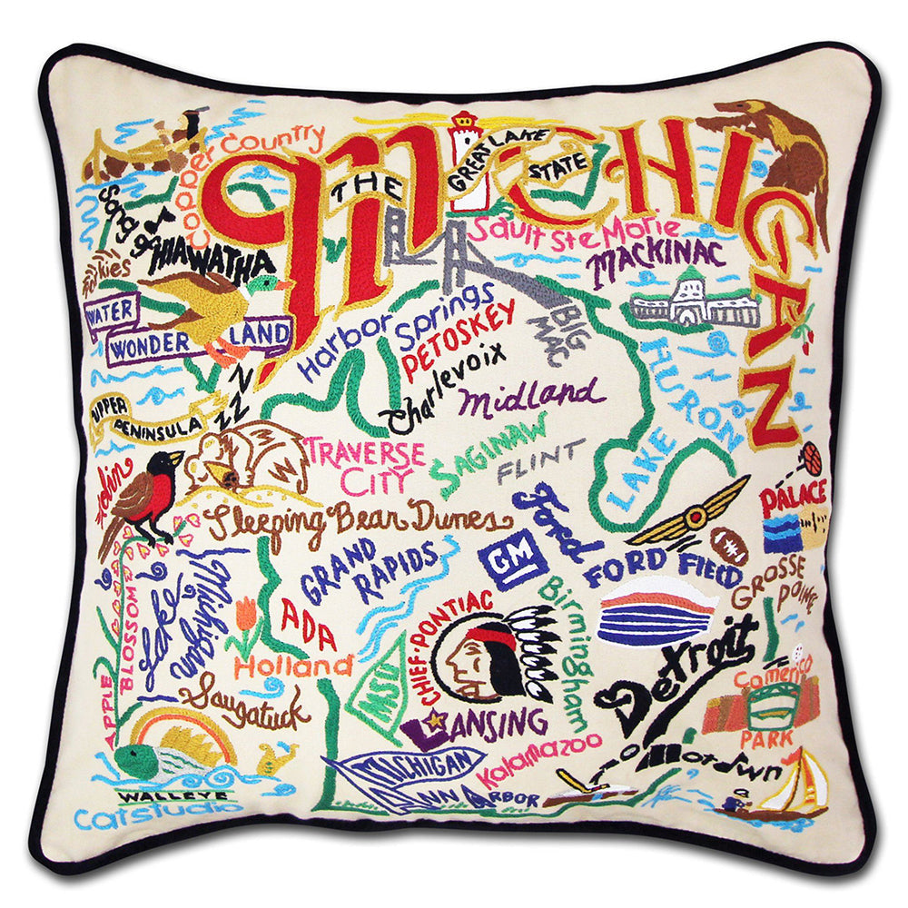Michigan Hand-Embroidered Pillow