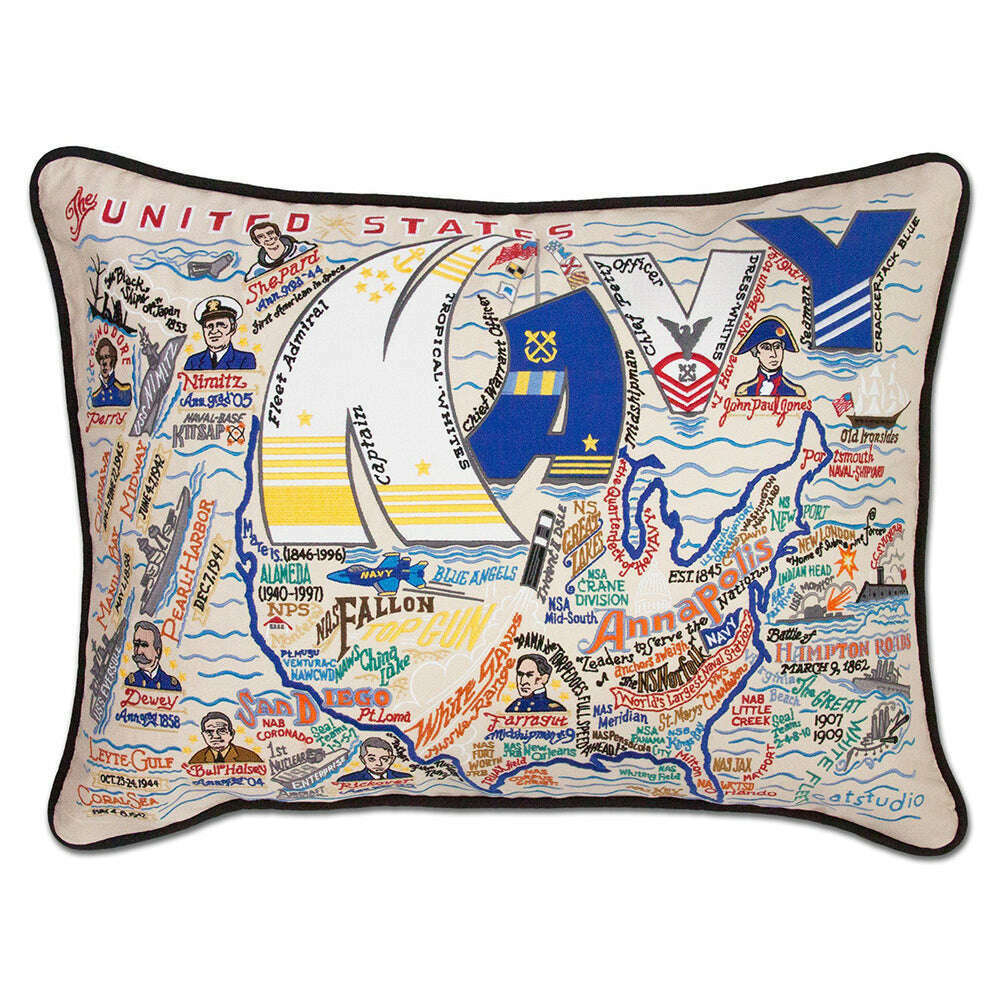 Navy Large Hand-Embroidered Pillow