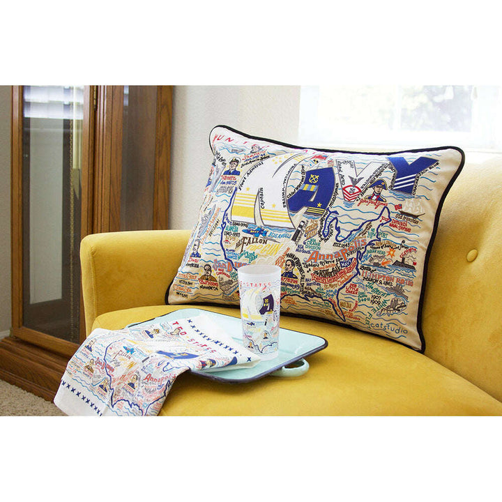 Navy Large Hand-Embroidered Pillow
