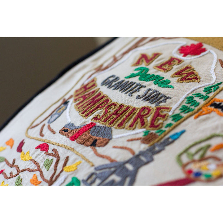 New Hampshire Hand-Embroidered Pillow