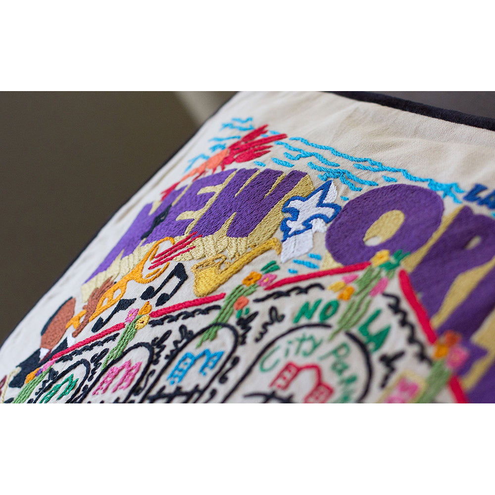New Orleans Hand-Embroidered Pillow