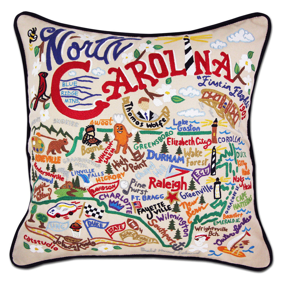 North Carolina Hand-Embroidered Pillow