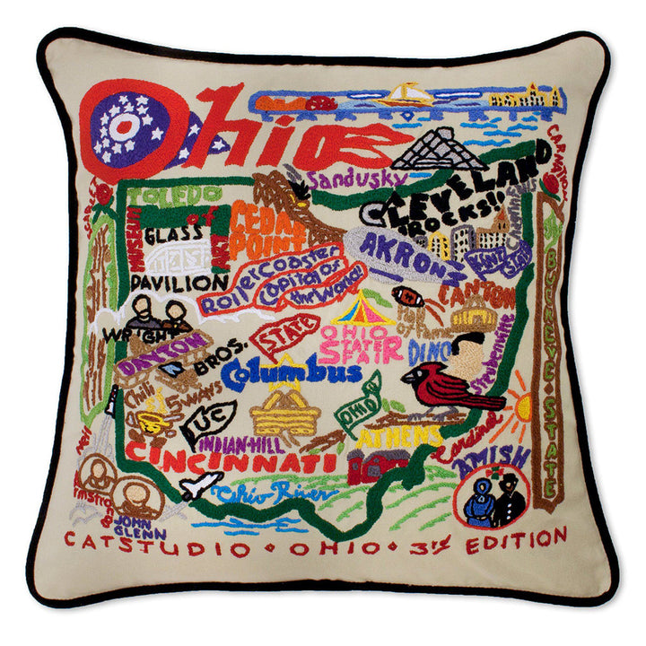 Ohio Hand-Embroidered Pillow
