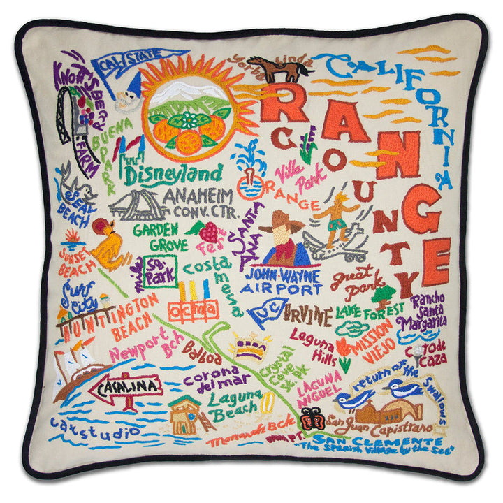 Orange County Hand-Embroidered Pillow
