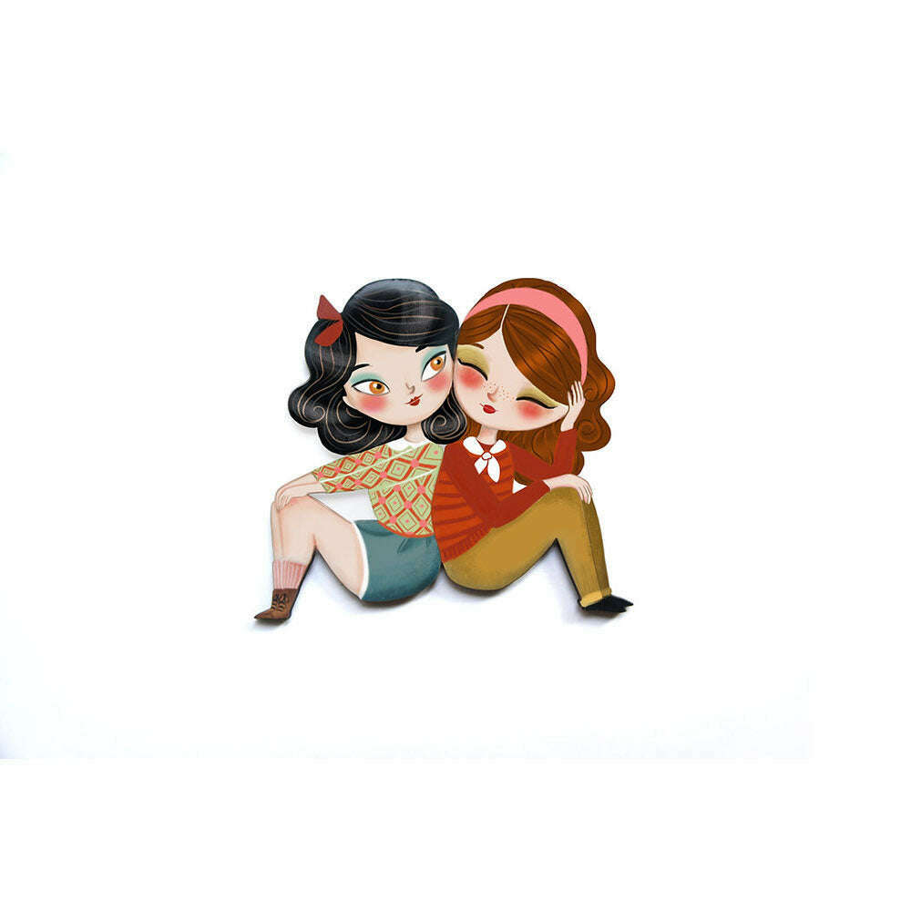 Puzzle with brunette girl brooch