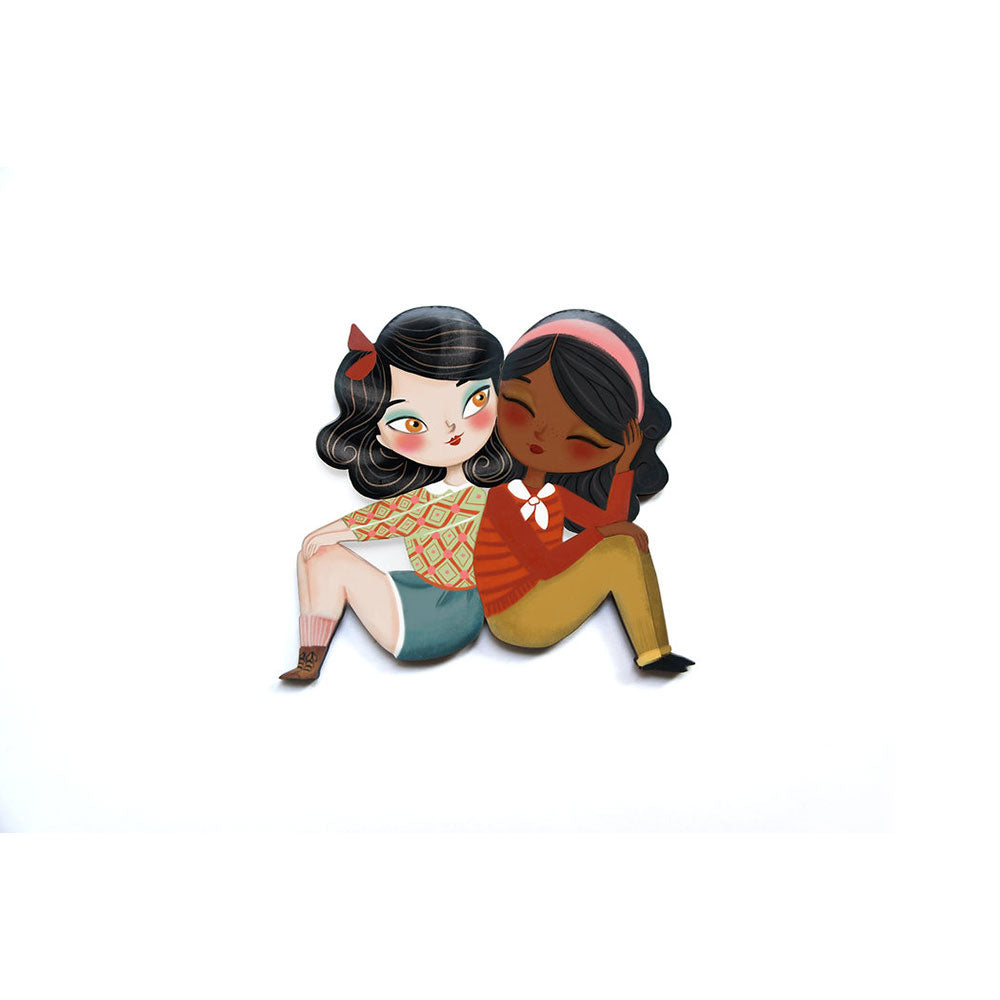 Puzzle with brunette girl brooch