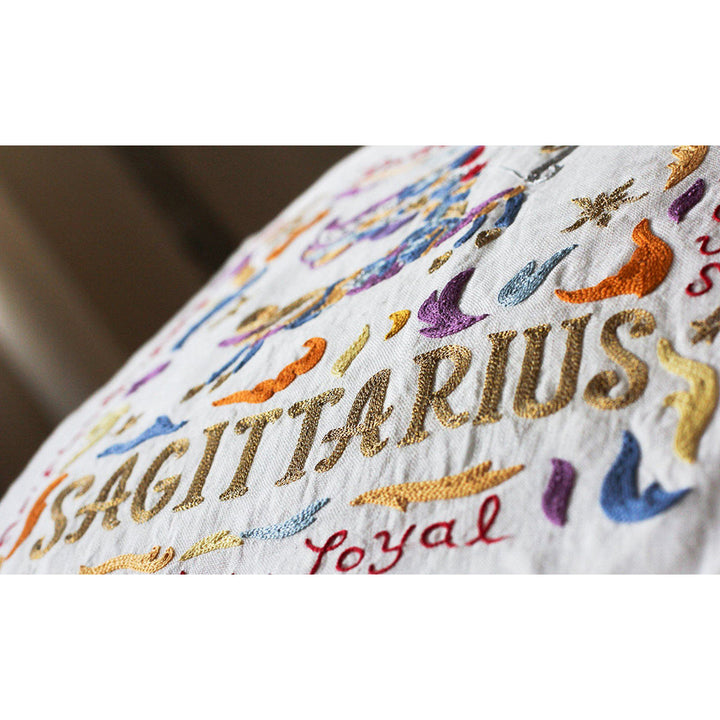 Sagittarius Astrology Hand-Embroidered Pillow by Cat Studio