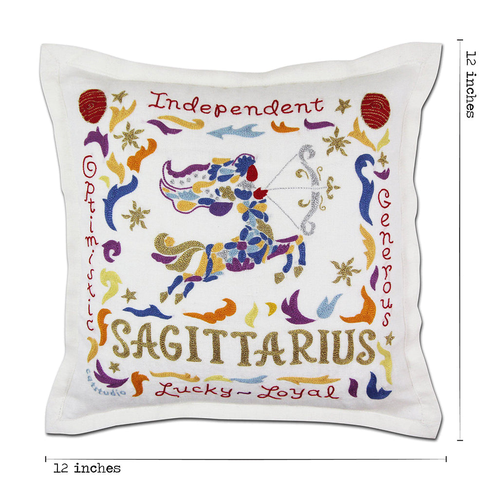 Sagittarius Astrology Hand-Embroidered Pillow by Cat Studio