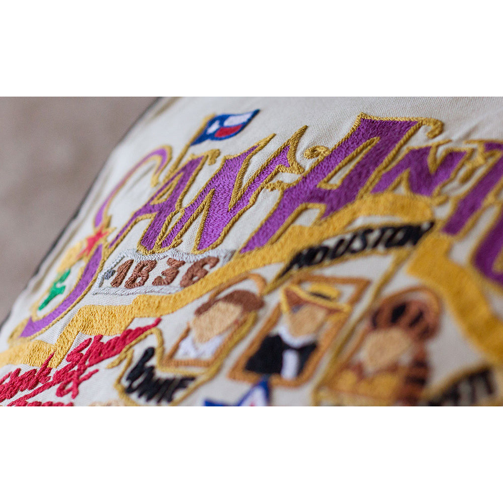 San Antonio, TX Hand-Embroidered Pillow
