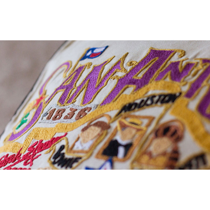 San Antonio, TX Hand-Embroidered Pillow