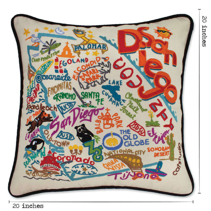San Diego, CA Hand-Embroidered Pillow