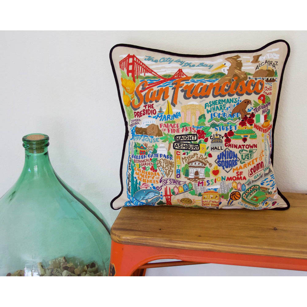San Francisco City Hand-Embroidered Pillow by CatStudio