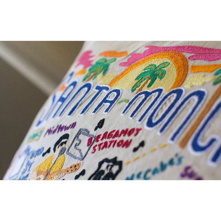 Santa Monica, CA Hand-Embroidered Pillow