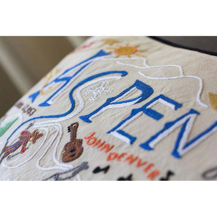 Ski Aspen Hand-Embroidered Pillow