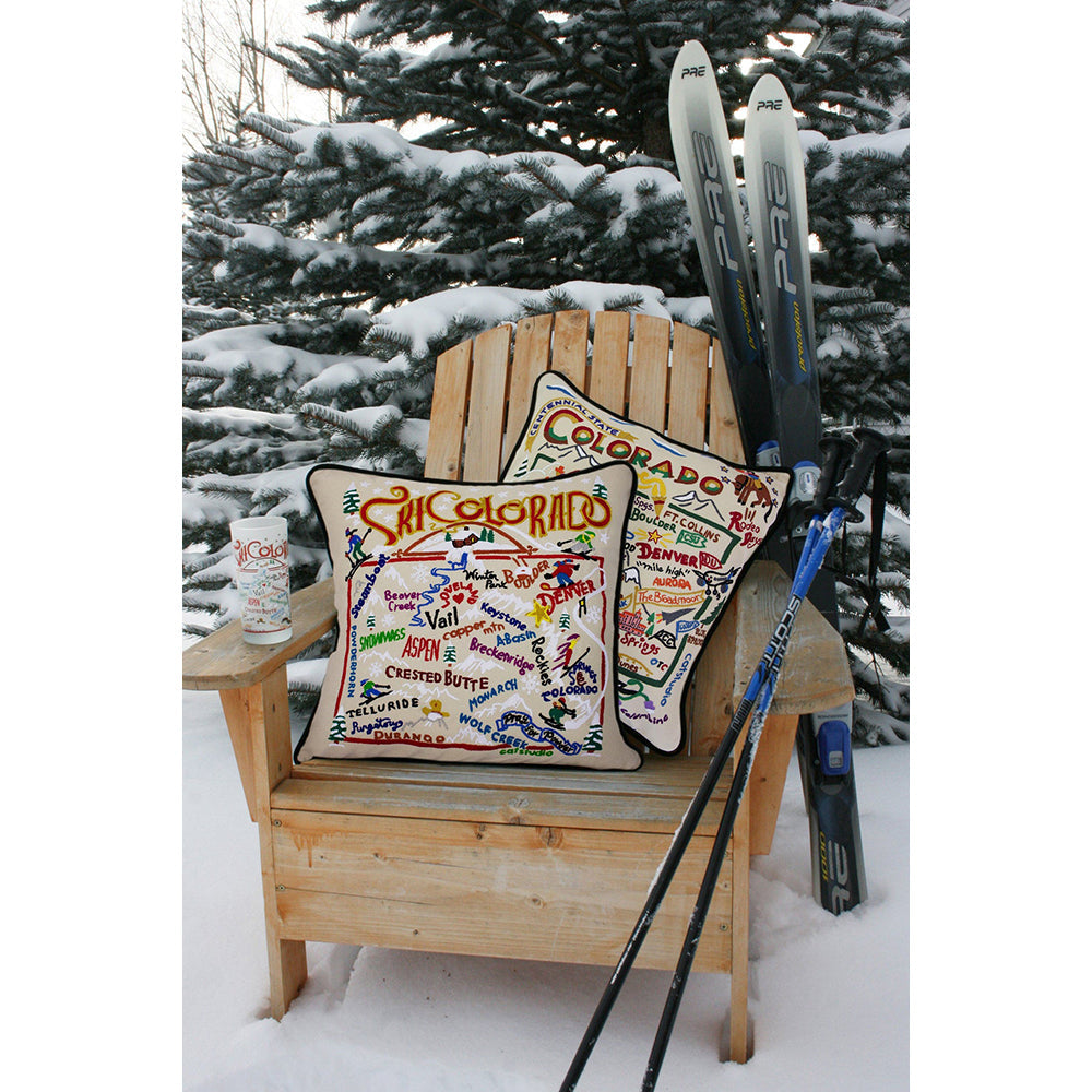Ski Colorado Hand-Embroidered Pillow