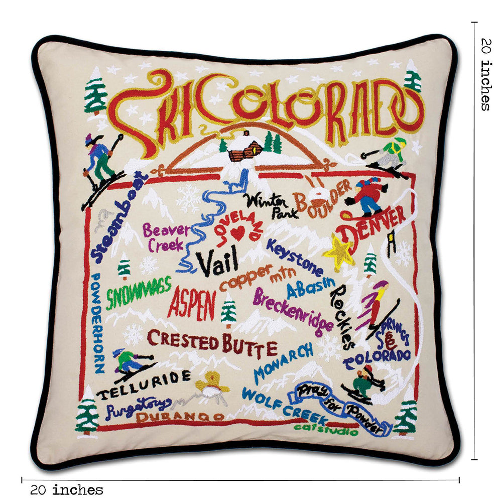 Ski Colorado Hand-Embroidered Pillow