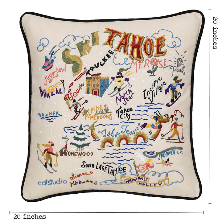 Ski Tahoe Hand-Embroidered Pillow