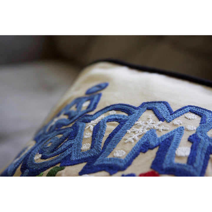 Ski Vermont Hand-Embroidered Pillow