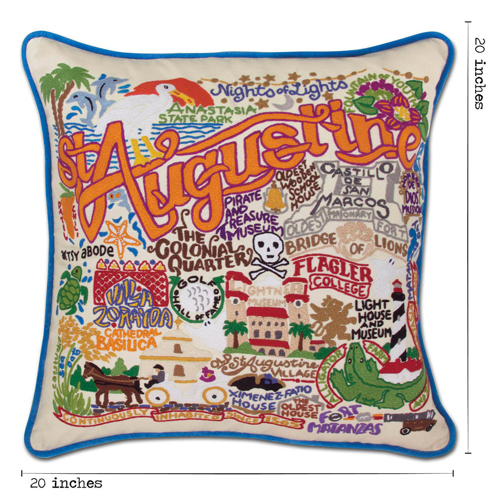 St. Augustine, FL Hand-Embroidered Pillow