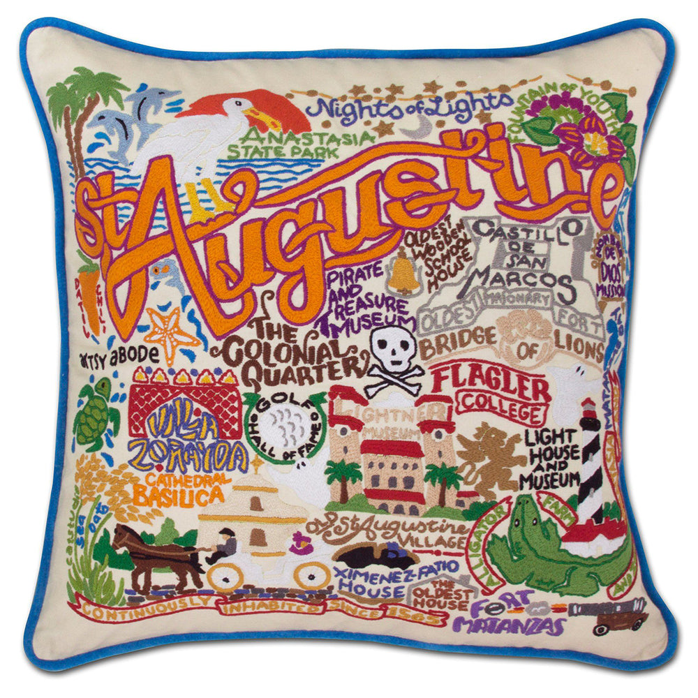 St. Augustine, FL Hand-Embroidered Pillow