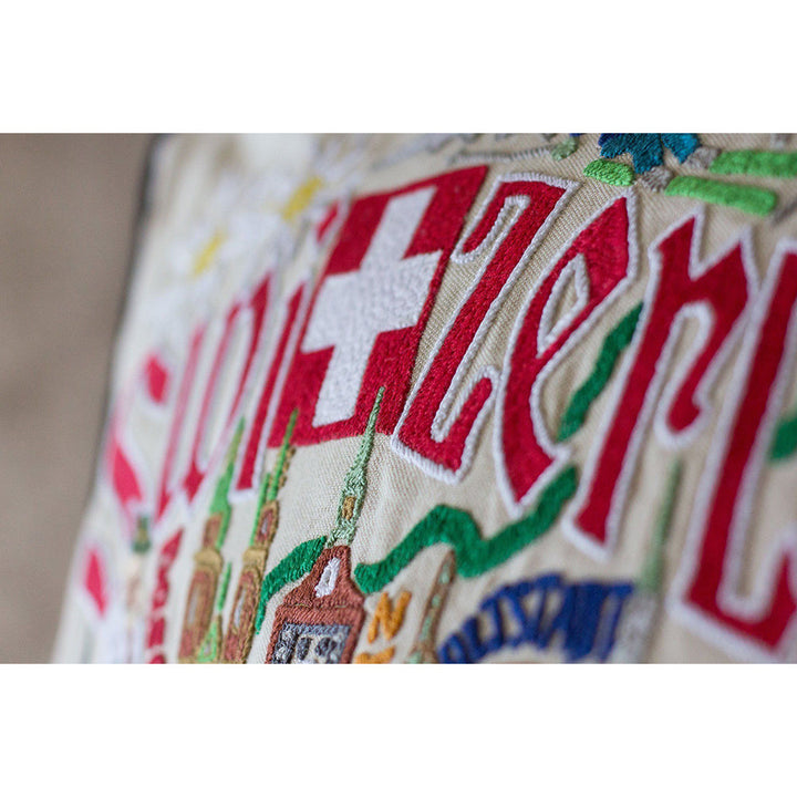 Switzerland Hand-Embroidered Pillow