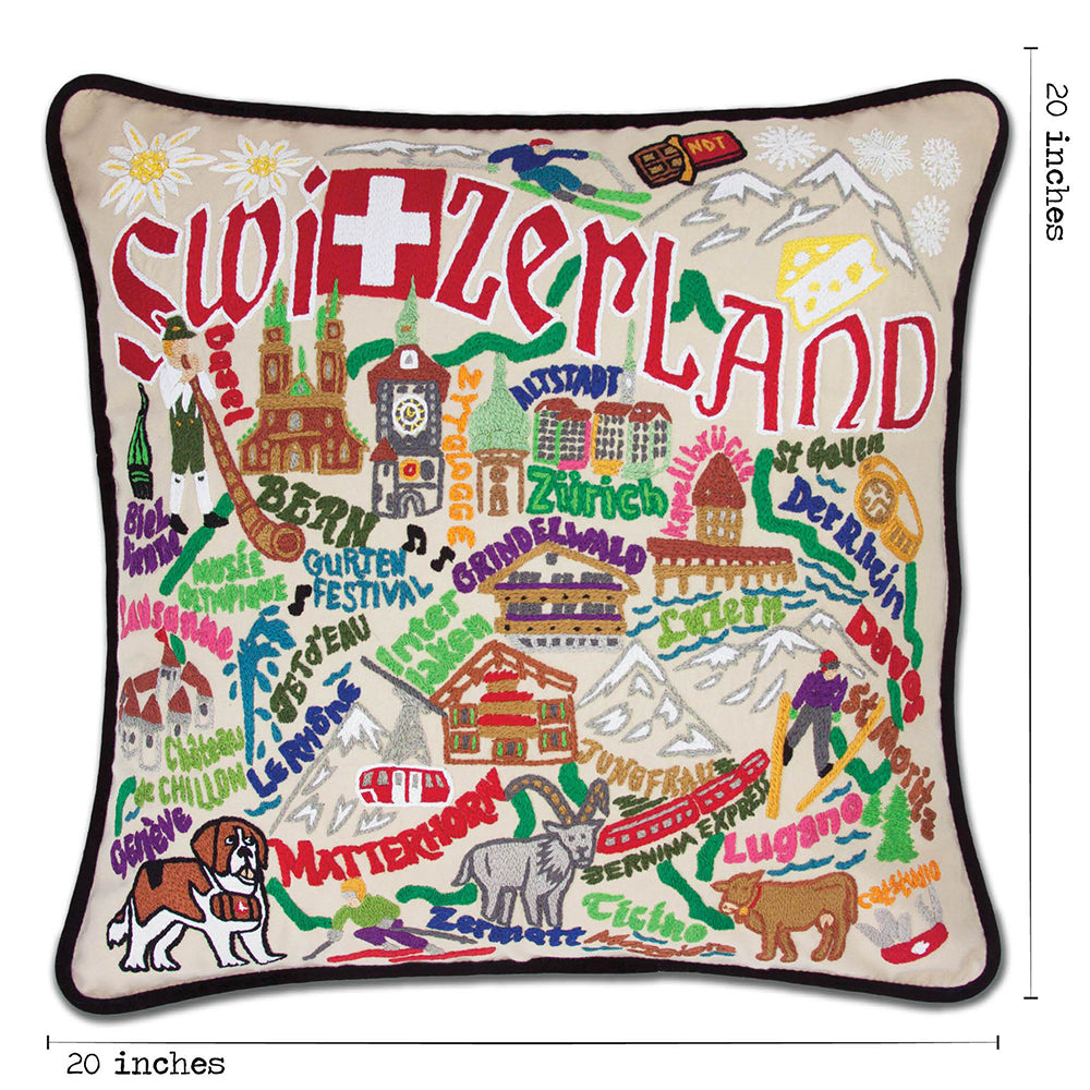 Switzerland Hand-Embroidered Pillow