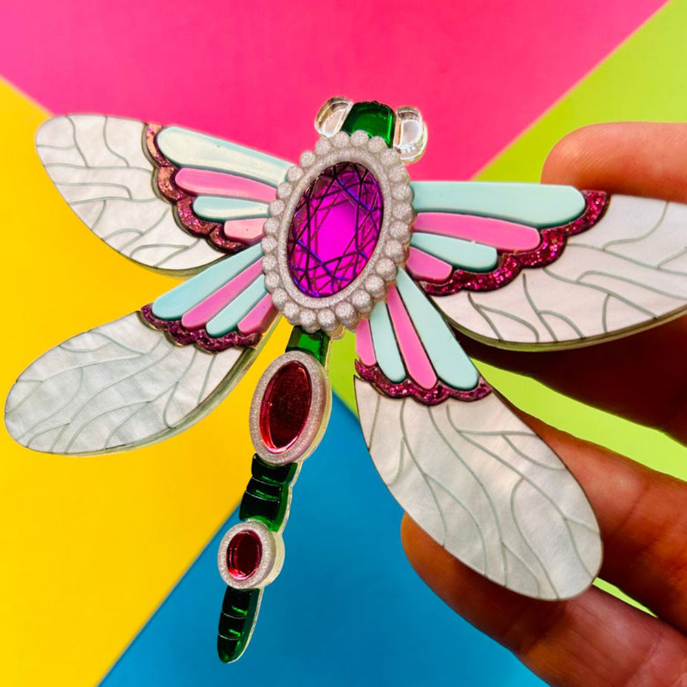 Victorian Age Inspired Insect Jewels Statement Acrylic Brooch - Dragonfly by Makokot Design