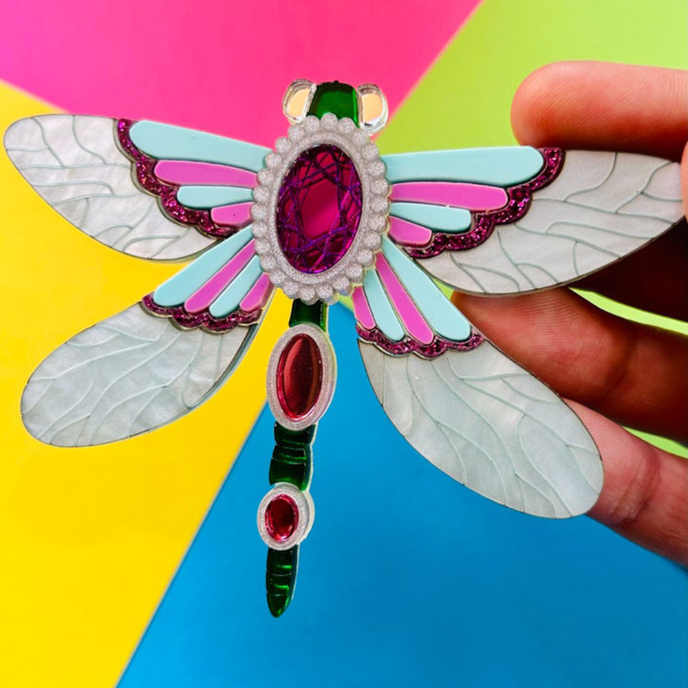 Victorian Age Inspired Insect Jewels Statement Acrylic Brooch - Dragonfly by Makokot Design