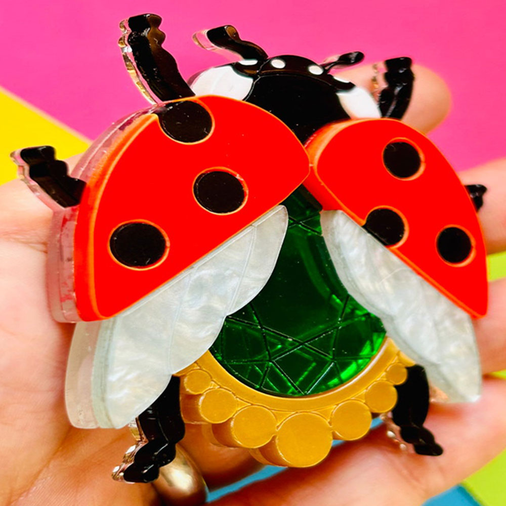 Victorian Age Inspired Insect Jewels Statement Acrylic Brooch - Ladybug by Makokot Design