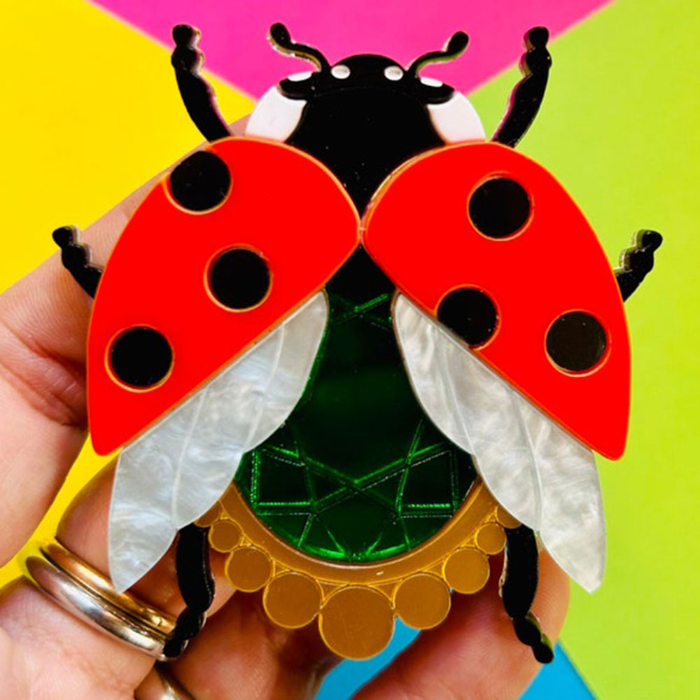 Victorian Age Inspired Insect Jewels Statement Acrylic Brooch - Ladybug by Makokot Design