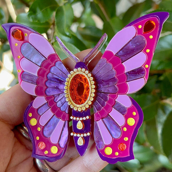 Victorian Age Inspired Insect Jewels Statement Acrylic Brooch - Purple Butterfly by Makokot Design
