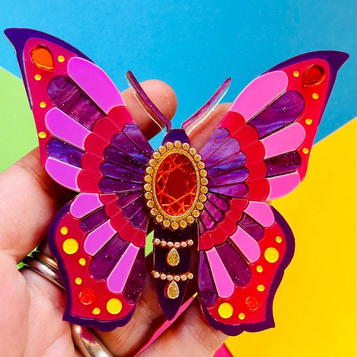 Victorian Age Inspired Insect Jewels Statement Acrylic Brooch - Purple Butterfly by Makokot Design