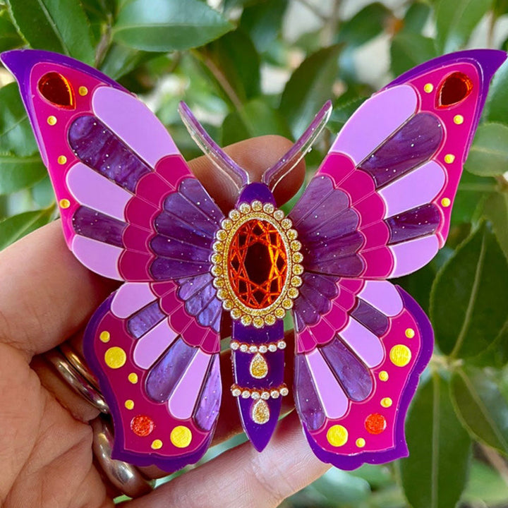 Victorian Age Inspired Insect Jewels Statement Acrylic Brooch - Purple Butterfly by Makokot Design
