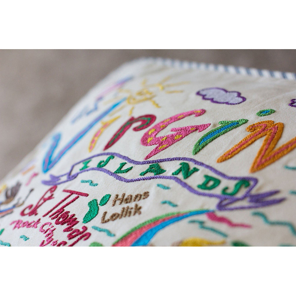Virgin Islands Hand-Embroidered Pillow