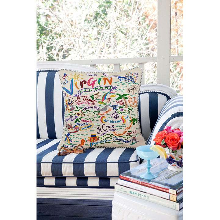 Virgin Islands Hand-Embroidered Pillow