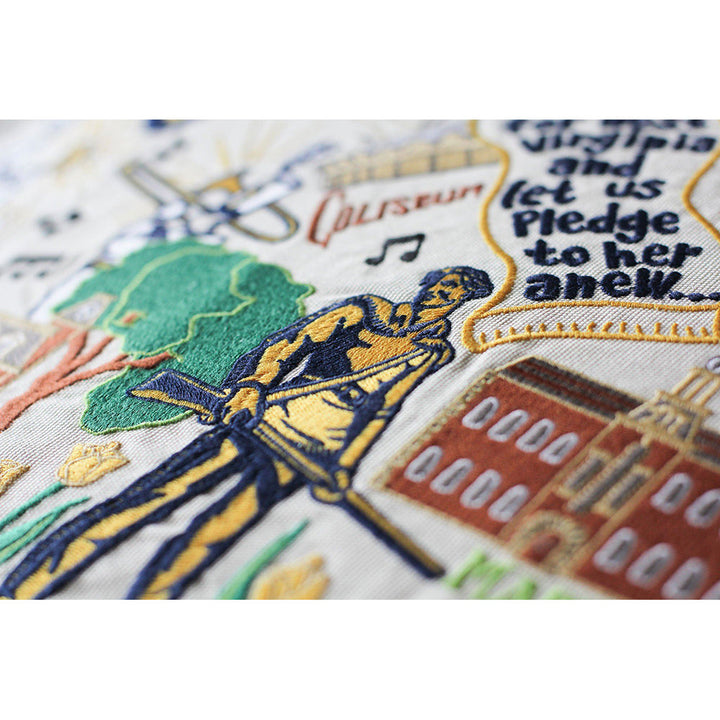 West Virginia University Collegiate Hand-Embroidered Pillow