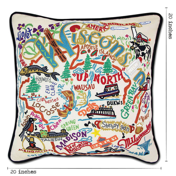 Wisconsin Hand-Embroidered Pillow